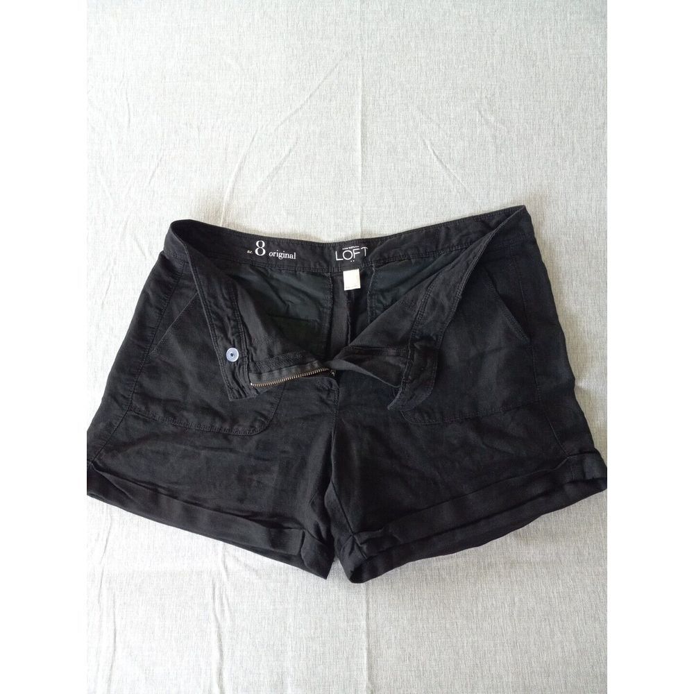 Loft Women's‎ Sz 8 Ann Taylor Short Linen/Rayon Solid Summer Folded Black Short